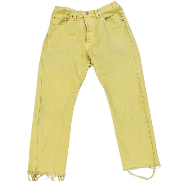 Levi's Denim - Levi’s 501 High Rise Straight Cropped Raw Hem Yellow Denim Jeans Sz W2